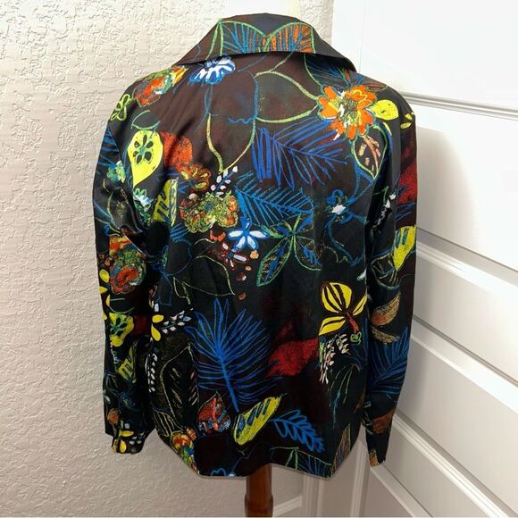 Chico’s Whimsical Floral Print Zipper Front Moto Long Sleeve Jacket Chicos - Picture 3 of 10